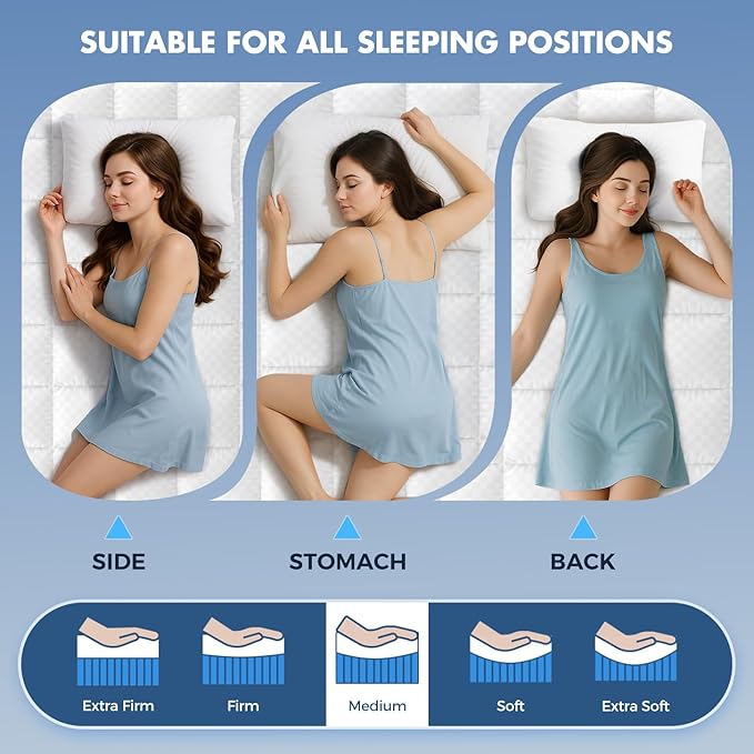 Dual Layer 4 Inch Memory Foam Mattress Topper Full Size, 2 Inch Cooling Gel Memory Foam and 2 Inch Pillow Top Mattress Pad Cover for Back Pain, Deep Elastic Pocket, Medium Support, White
