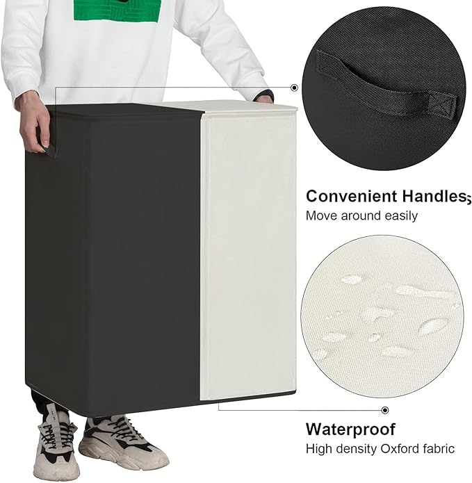 WOWLIVE Double Laundry Baseket with Lid and Removable Laundry Bags,154L Large Laundry Hamper 2 Section Collapsible Dirty Clothes Hamper for Laundry Room,College Dorm,Bathroom,Black and Beige - Image 4