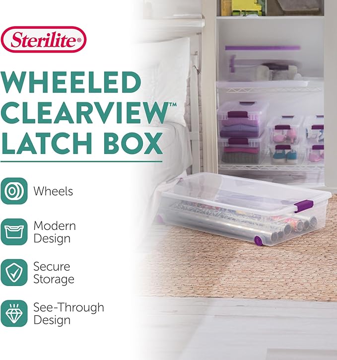 Sterilite 8-Pack 60 Quart ClearView Latch Box, Wheeled Underbed Organizer Bins with Latching Lids - Clear Plastic Organization Containers for Closet, Bedroom, Shelving Units and Everyday Home Storage - Image 2