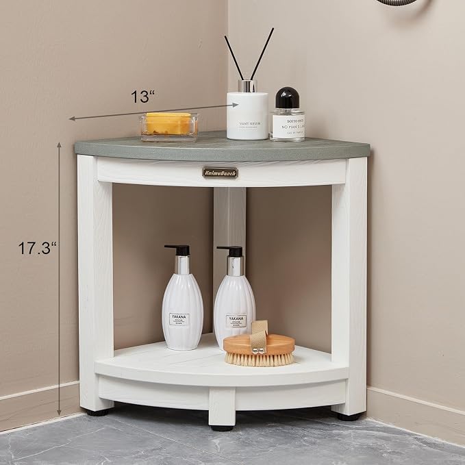 HDPS Corner Shower Stool, Heavy Duty Bench Seat with Shelf, Poly Shower Chair for Shaving Legs, No Maintenance, White+Gray, Weight Capacity 500LBS - Image 2