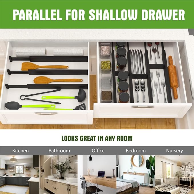 ANTOWIN Bamboo Drawer Dividers Organizers, Expandable Drawer Separators Splitter,17-22 inches Long Adjustable Spring-loaded Organizer for Large Utensil, Clothes, Tools Drawers (Black) - Image 5