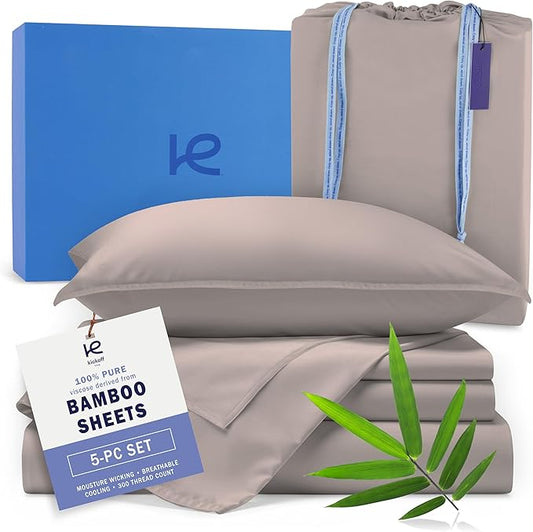 Kickoff Viscose Bamboo Sheets Split King Size 5-pc 100% Organic Bamboo Viscose Bed Cooling Sheets Split King Size Set Cool Bedding for hot Sleepers Sheet, Flat, Fitted, Pillowcases (Dark Grey, SK)
