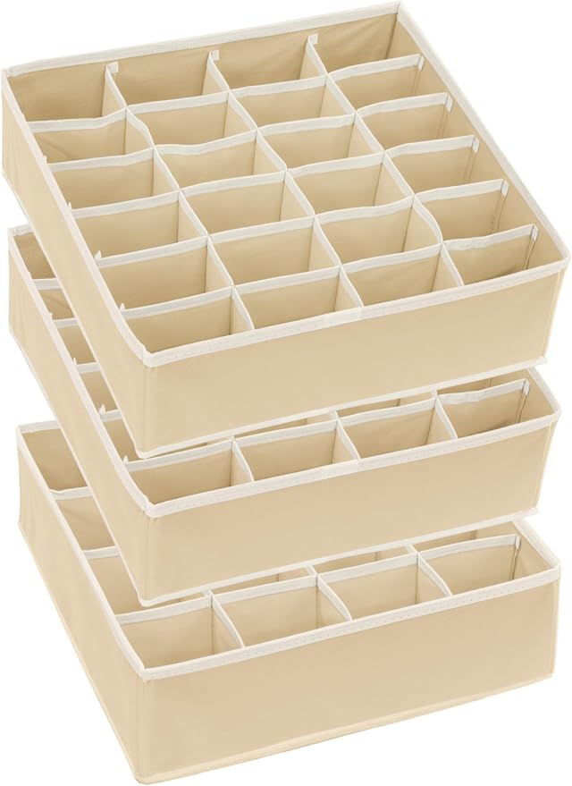 Simple Houseware Sock Drawer Organizer for Dresser/Closet/Bedroom, 3 Pack, Beige - Image 6