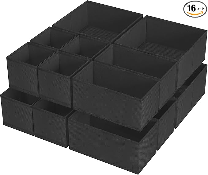 Criusia 16 Pack Underwear Drawer Organizer, Drawer Organizer Clothes, Foldable Cloth Storage Box Closet Dresser Drawer Divider Organizer for Clothes, Scarves (Black) by Criusia