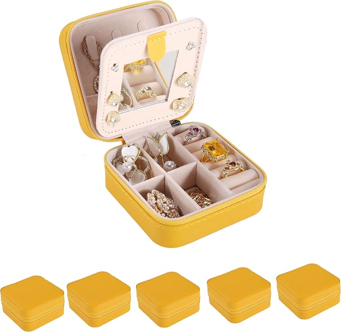 KElofoN Travel jewelry case Travel jewelry box Travel Jewelry Organizer Small Jewelry Organizer Box for Girls Women with Mirror (Yellow-5) by KElofoN