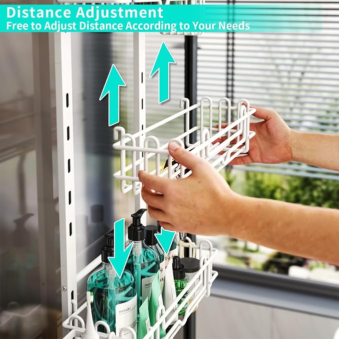 HapiRm 4 Tier Over the Door Shower Caddy, Hanging Shower Caddy with 22 Hooks and 2 Toothbrush Holders, No Drilling Adjustable Hanging Bathroom Organizer - White - Image 2