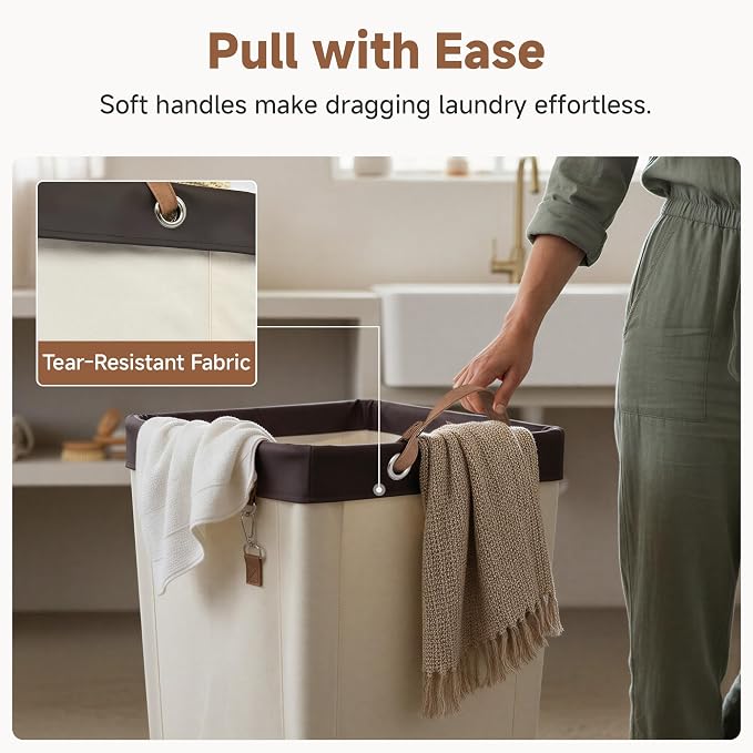 StorageWorks 160L Laundry Basket with Wheels, Large Rolling Hampers for Clothing Organizer, Dirty Clothes Basket for Hotel, Home, Closet, Dorm, Beige - Image 5