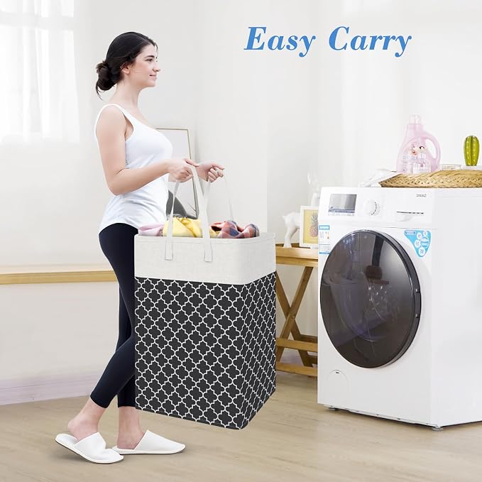BlissTotes 3-Pack Laundry Basket, Freestanding＆Waterproof Laundry Hamper, Collapsible Tall Clothes Hamper with Easy Carry Handles for Clothes, Towels in the Family and Dorm,Clover Black,75L - Image 5