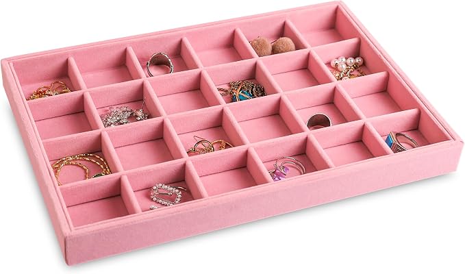Frebeauty Stackable Velvet Jewelry Organizer Trays for Drawers Inserts Jewelry Storage Tray Display Case, Stud Earrings Bracelets Necklace Rings Accessories Trays for Women(Set of 2)(Pink) - Image 5