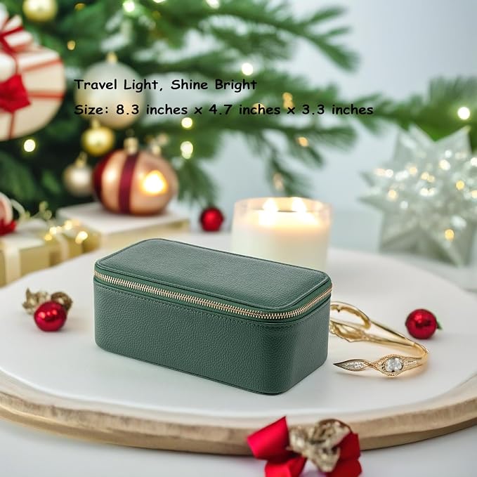 VLANDO Travel Jewelry Box Organizer – Portable PU Leather Jewelry Case with 6/8/12 Zippered Pouches, Compact Storage for Earrings Rings Necklaces Bracelets, Dark Green - Image 2