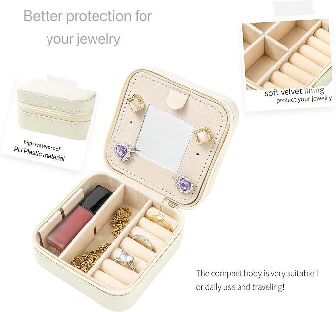 KElofoN Travel jewelry case Travel jewelry box Travel Jewelry Organizer Small Jewelry Organizer Box Gift for Girls Women with Mirror(White) - Image 5
