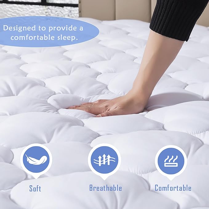 WhatsBedding Twin Mattress Pad,Fitted Twin Mattress Protector Soft with Deep Pocket 6"-18",Depth Breathable,Mattress Cover