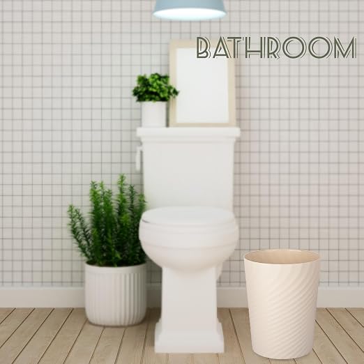 UUJOLY Plastic Small Trash Can Wastebasket, Garbage Container Basket for Bathrooms, Laundry Room, Kitchens, Offices, Kids Rooms, Dorms, (Beige, 1.8 Gallon) - Image 3