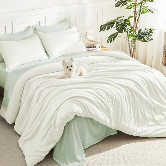 Litanika Comforters Ivory Oversized Queen Size, 3 Pieces Lightweight Solid Bedding Comforter Set, All Season Fluffy Bed Set (98x98In Comforter & 2 Pillowcases)