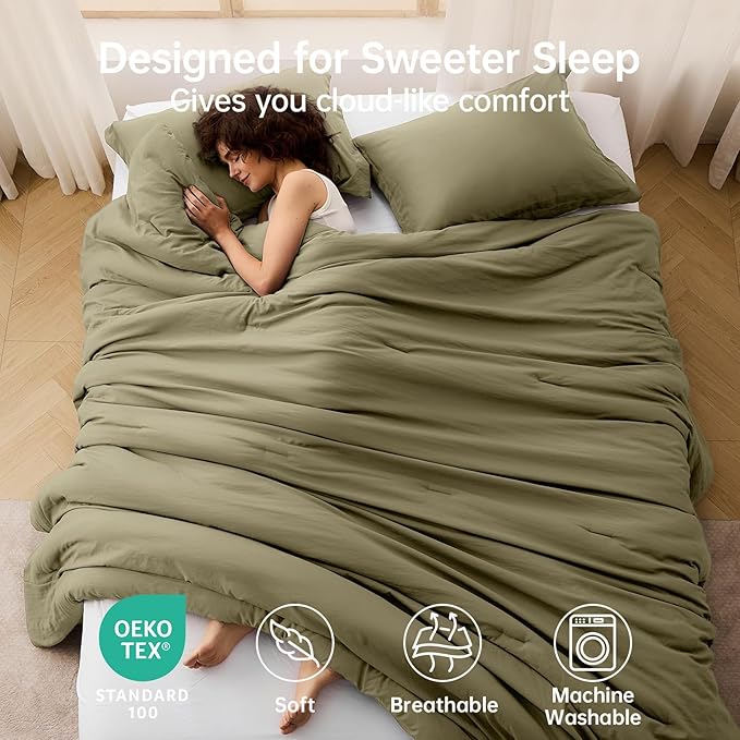 MUXHOMO King Size Comforter Set, All Season Ultra Soft Down Alternative Bedding - 3 Piece Lightweight Bed Set Includes 1 Comforter (104"x90") and 2 Pillow Shams (20"x36"), Olive Green