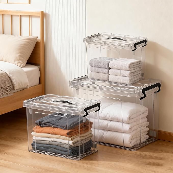 Clear Storage Bins with Lids, 4 Pack - 72 Quart Extra Large Storage Totes Boxs - Heavy Duty BPA-Free Organizing Containers Storage Boxes 4pack 72 and One 42 qt & 28qt for Home Closet