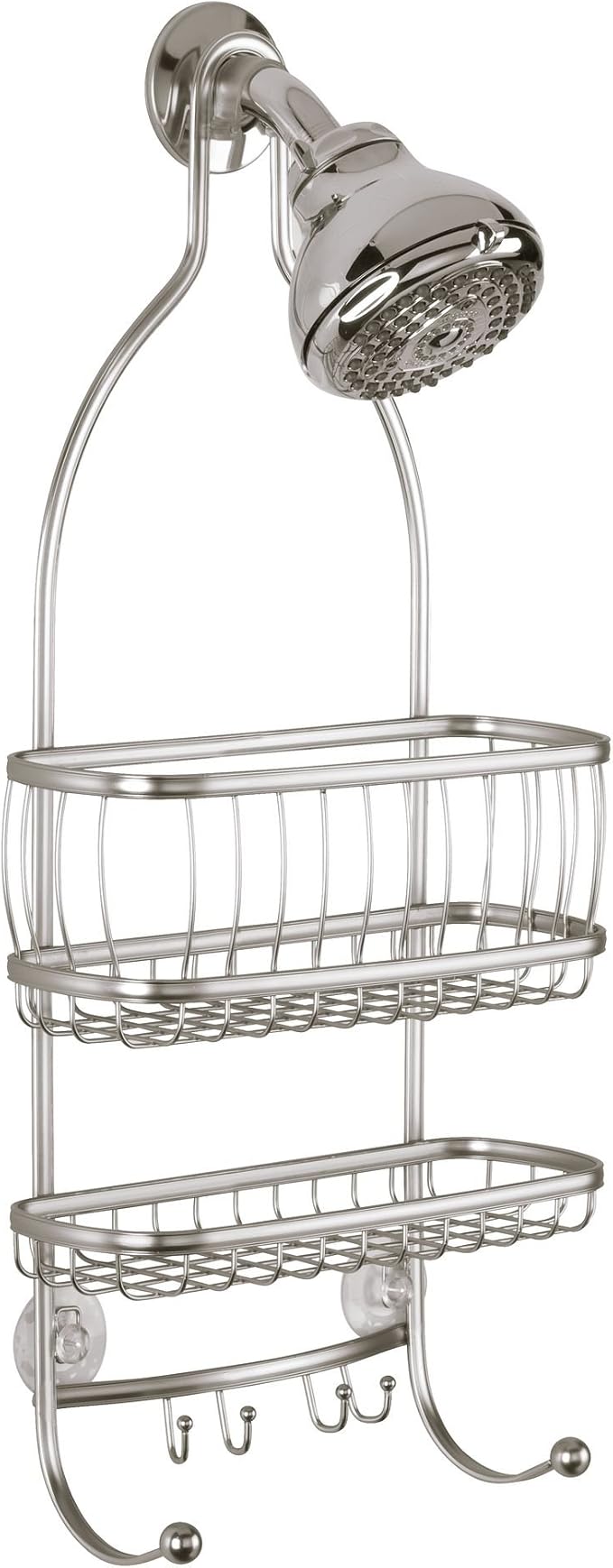 iDesign York Metal Wire Hanging Shower Caddy, Extra Wide Space for Shampoo, Conditioner, and Soap with Hooks for Razors, Towels, and More, 9.75" x 4" x 22", Satin Silver - Image 5
