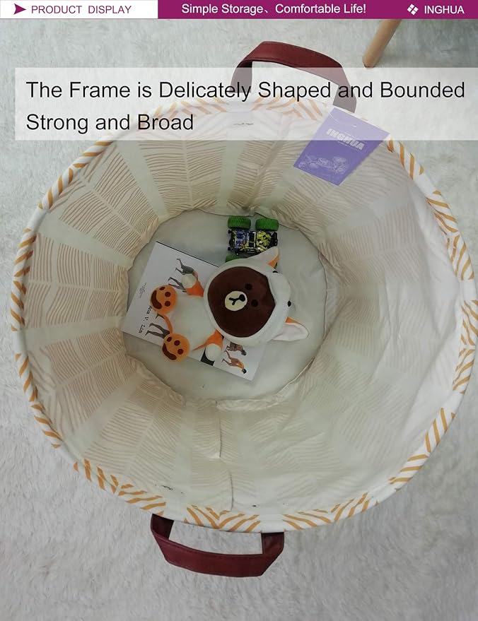Laundry Hamper Large Canvas Fabric Lightweight Storage Basket/Toy Organizer/Dirty Clothes Collapsible Waterproof for College Dorms, Boys and Girls Bedroom,Bathroom(yellow wheat) - Image 5