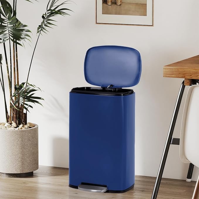 FDW | 13 Gallon Trash Can with Lid | Deep Blue | Fingerprint-Proof | Made of Brushed Stainless Steel | Soft-Close Step Pedal | Hands-Free Use | Easy to Clean | for Kitchen, Office, Bathroom - Image 2