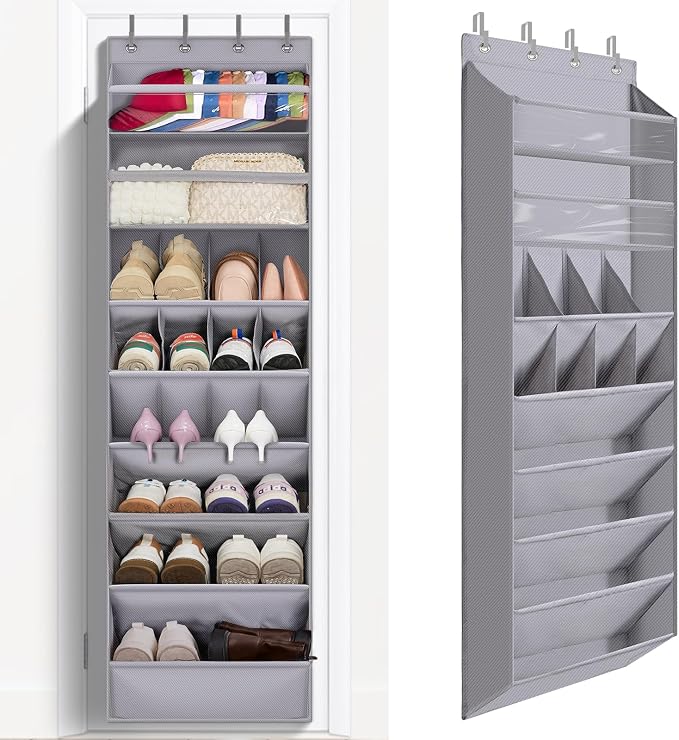 FENTEC 1 Pack Over The Door Shoe Organizer,68" Exlarge Deep Pockets Hanging Shoe Organizers, 8 Shelves Shoe Rack for Closet, Shoe Holder for Boots,Over Door Organizer in Home, RV, Dorm, Grey by Fentec