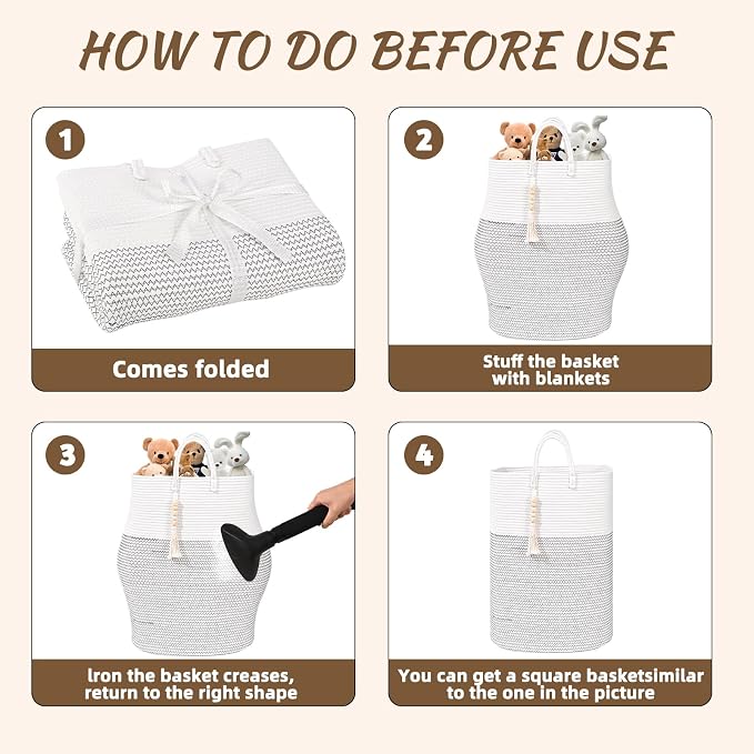 Woven Laundry Basket for Clothes, 50 L Large Rectangle Laundry Hampers with Beads Tassel, Nursery Storage Basket for Toys, Tall Dirty Clothes Hamper for Bedroom Aesthetic, Laundry Room Organization - Image 9