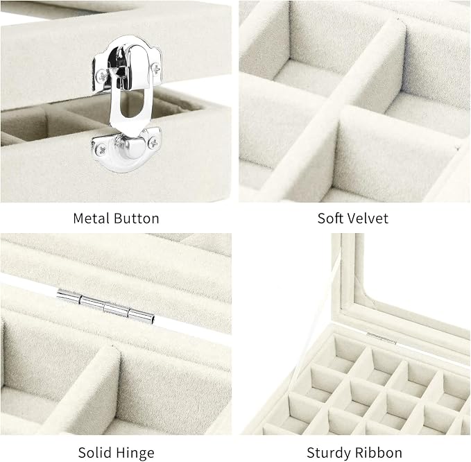 Velvet Jewelry Box 24 Grid Jewelry Earrings Display Organiser Box Ring Tray Holder Earrings Storage Case for Girls Women Wife Mom (Beige) - Image 4
