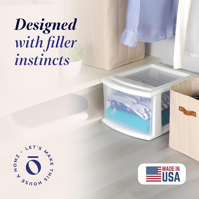 HOMZ 2-Pack 1-Drawer Storage Cart, Clear Plastic Container, 14.25" Wide Medium, White Frame - Organizing Drawer Containers for Home, Bathroom, Bedroom, Office, and Classroom - Image 4