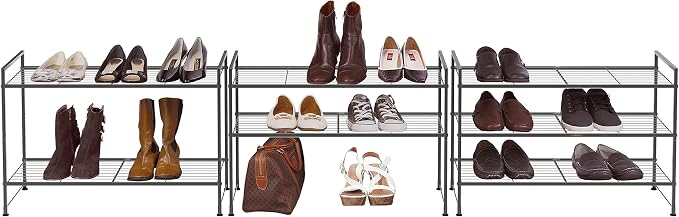 Simple Houseware 3-Tier Stackable Shoes Rack Storage Shelf, Black - Image 4
