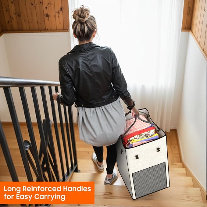 150L Laundry Hamper with Wheels, Rolling Laundry Basket with Metal Frame and Removable Bag, Large & Tall Dirty Clothes Hampers for Bedroom Aesthetic, Laundry Room, Bathroom, Dorm-White - Image 7