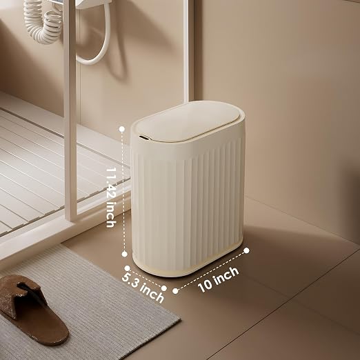 ELPHECO 2 Gallon Sensor Trash Can - IPX5 Waterproof Motion Sensor Trash Can, Automatic Bathroom Trash Bin, Slim Garbage Can for Bathroom, Office, Bedroom, Living Room, Beige - Image 2