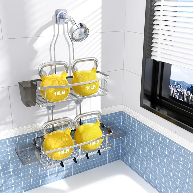 Aitatty Hanging Shower Caddy Bathroom Organizer: Rustproof Shower Shelf Racks Over Shower Head - No Drilling Inside Bath Shower Rack Shelves Over Showerhead for Shampoo with Soap Holder Black - Image 4