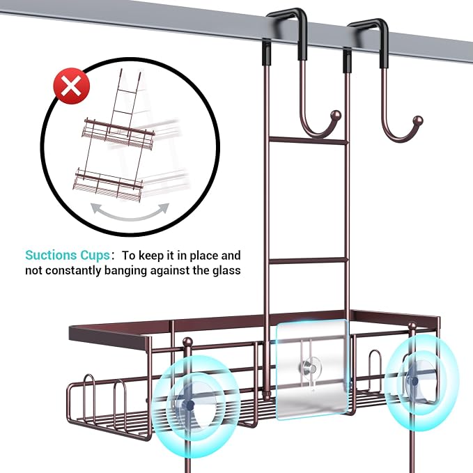 Aitatty Over the Door Hanging Shower Caddy: Rustproof Hanging Organizer over the Door - No Drilling Bathroom Rack for Inside Shower Bronze - Image 3