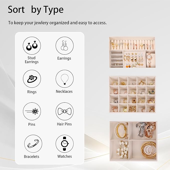 3 Layer Jewelry Box Organizer with Drawers, Lockable PU Leather Jewelry Storage Case for Mothrer's Day gifts Necklace Earring Ring Bracelet Watch, White - Image 5