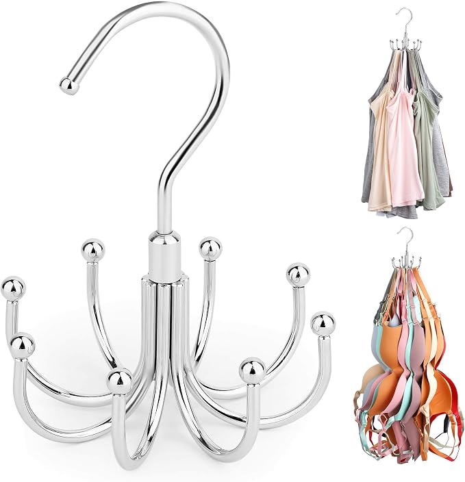 ZEDODIER Tank Top Hanger, 2 Pack Rotatable Bra Organzier for Closet, Max 48 Storage Capacity Sport Bras Holder, Metal Space Saving Closet Organizers and Storage, Silver by ZEDODIER