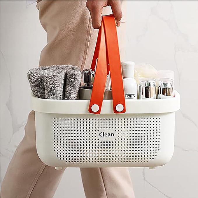 JiatuA Plastic Storage Basket with Handle Portable Shower Caddy Tote Organizer Basket Bin for Bathroom Kitchen Dorm Room Bedroom, Pink - Image 4