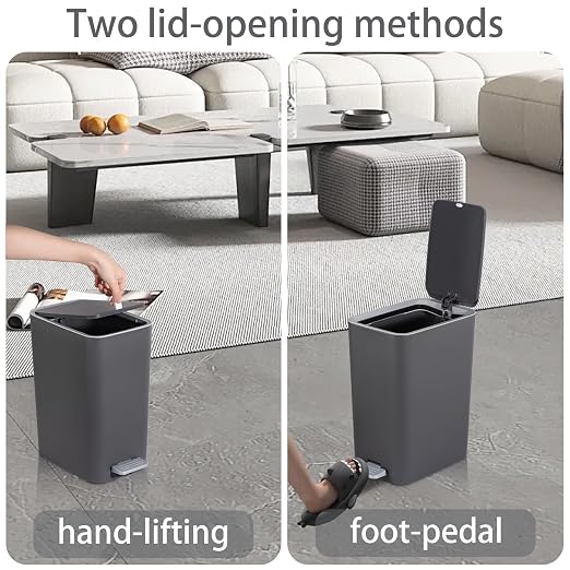 rejomiik Small Bathroom Trash Can with Lid, 2.1 Gallon Step Garbage Can with Handle, Slim Mini Wastebasket Bin for Bedroom, Office, Dorm, Dark Gray - Image 3