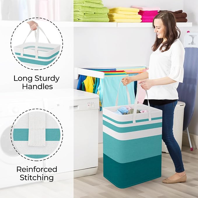 StorageRight Large Collapsible Laundry Basket Hamper with Easy Carry Handles，Freestanding Clothes Hampers for Laundry, Bedroom, Dorm, Towels, Toys, 75L, Green - Image 4