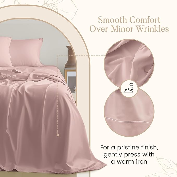 100% Cotton Bed Sheets Queen Size Bed Set, 800TC 15" Deep Pocket Queen Sheet Set, Soft Breathable Sateen Weave Egyptian Cotton Sheets No Pill & Shrink, Machine Washable Pink Sheet- Sepia Rose
