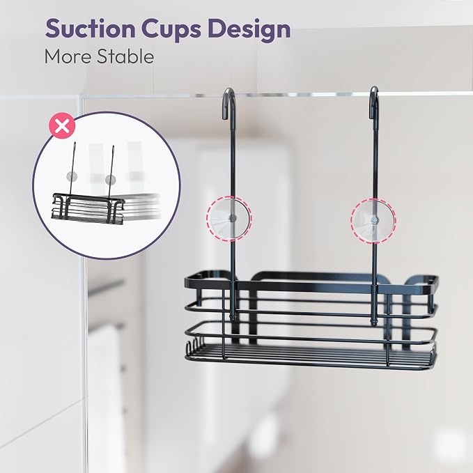 SWTYMIKI Shower Caddy Hanging Organizer - Over the Door Shower Caddy with 6 Hooks, 2 Installation Ways, Stainless Steel Rustproof Bathroom Organizer, Black - Image 6