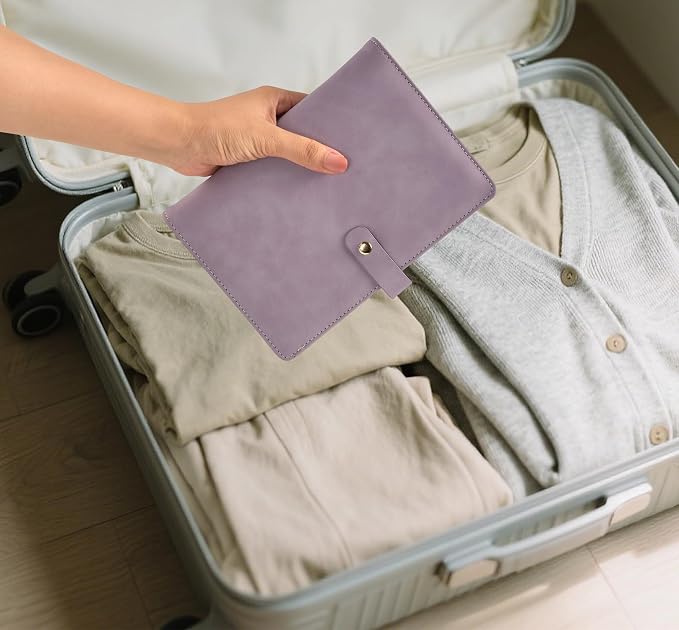 Travel Jewelry Binder Organizer Storage Book - Jewelry Boxes PU Leather Organizer Case with Zipper Velvet Pouches for Women Gifts - Pale Lilac - Image 6