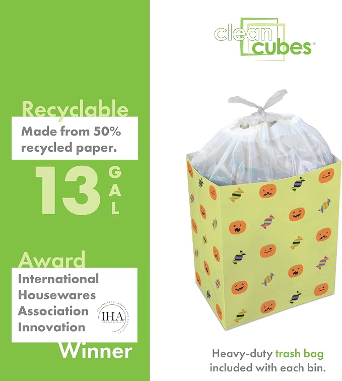 Clean Cubes 13 Gallon Disposable Pop-Up Trash Cans (3-Pack) with Fitted Bags – Foldable Garbage & Recycling Bins for Parties, Events & Kitchen (Halloween, 17" H x 13.5" W x 10" D) - Image 5