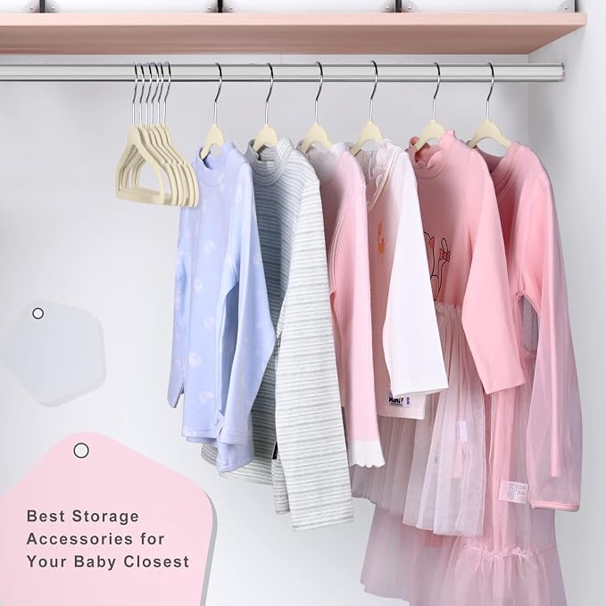 BAGAIL 50 Pack Kids Velvet Hangers 11 Inches Children's Clothes Hangers Non-Slip Baby Hangers for Infant/Toddler (Ivory) - Image 6