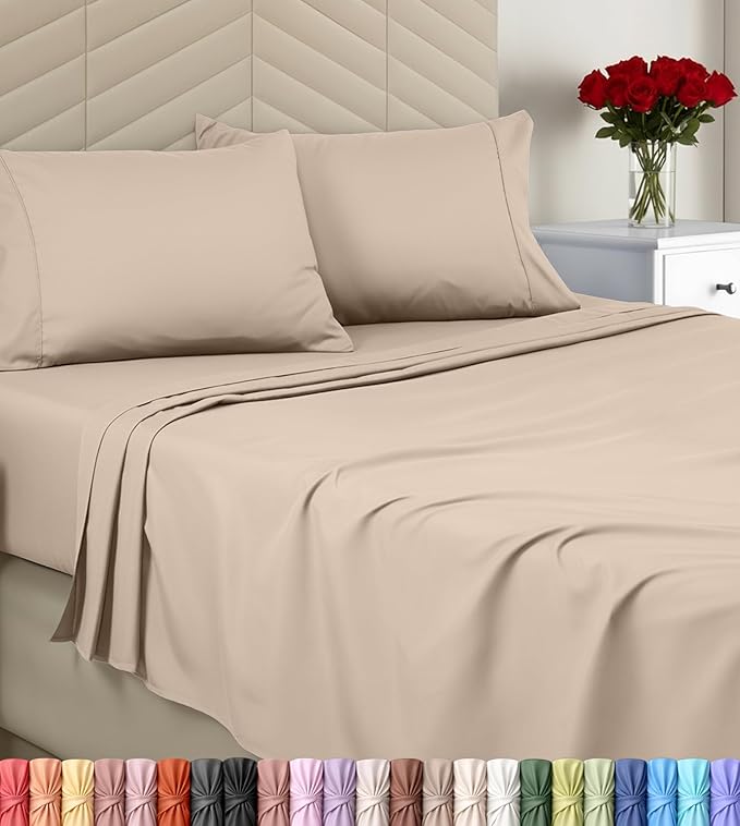 Utopia Bedding Queen Size 4 Piece Sheet Set - Brushed Microfiber - Soft Bed Sheets for Queen Size Bed Set - Includes 1 Fitted, 1 Flat, & 2 Pillow Cases - Deep Pocket (Beige)