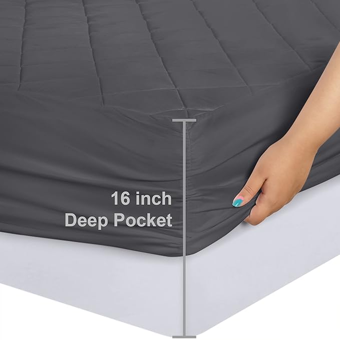 Utopia Bedding Quilted Fitted Mattress Pad, Twin Size, Elastic Fitted Mattress Topper Protector and Cover with Deep Pocket Stretches up to 16 Inches, Machine Washable (Grey)