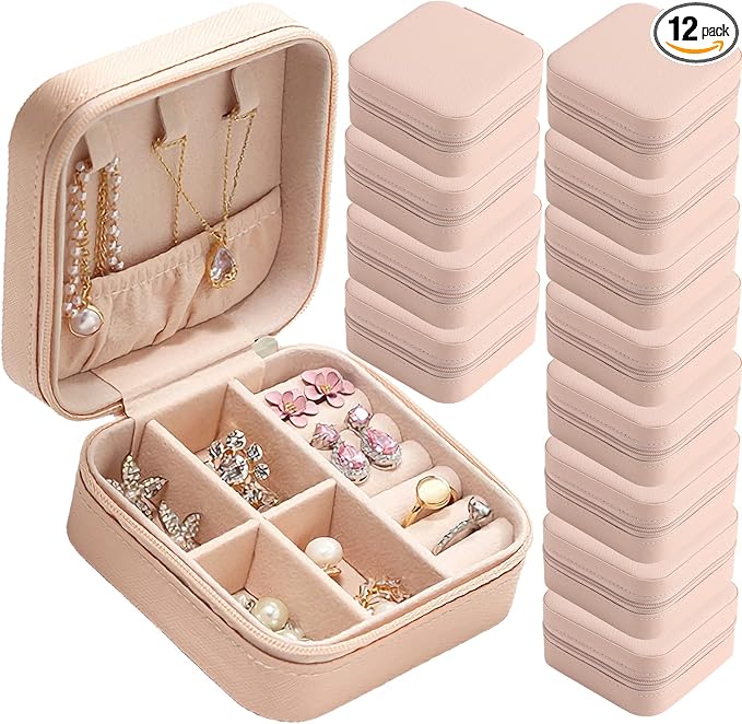 Travel Jewelry Case Bridesmaid Gifts Box,12 Pack Small Jewelry Box Mini Jewelry Organizer,PU Leather Portable Earring Storage Box for Women Girls Bridesmaid Proposal Gifts by CIPIDI