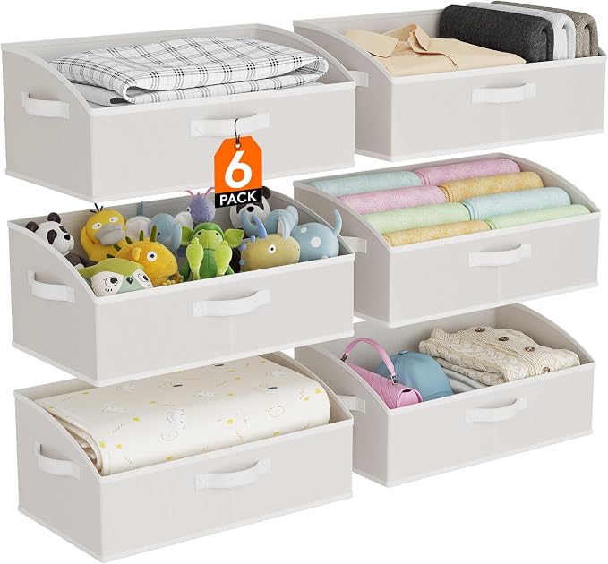 Lifewit Trapezoid Closet Storage Bins for Shelf, 6 Packs Non-woven Closet Organizer Baskets with Handles, Foldable Clothes Containers Boxes for Clothing, Book, Purse, 23L, Extra Large, White by Lifewit