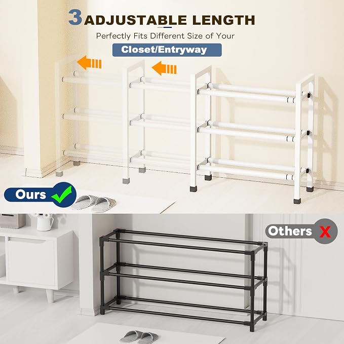 Mavivegue 3-Tier 19"-43.3" Adjustable Shoe Rack for Closet,Expandable Shoe Rack, Hall Entryway,Front Door,Garage, Sturdy Steel Space-Saving Rack, White​ - Image 4