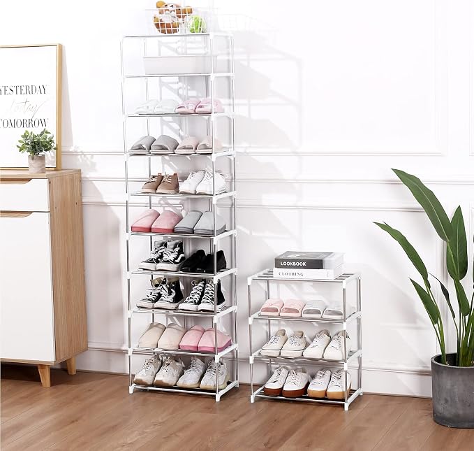 Jucaifu Stackable Small Shoe Rack, Entryway, Hallway and Closet Space Saving Storage and Organization (3-Tier, White) - Image 2