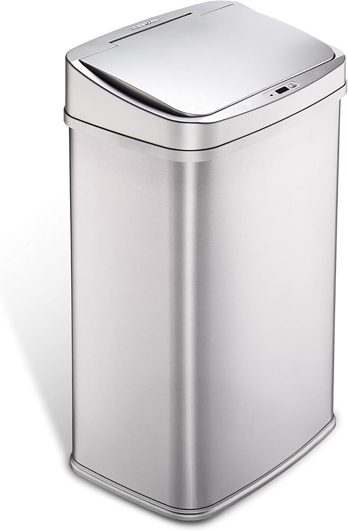 Ninestars 13 Gallon Automatic Trash Can, 50L Touchless Motion Sensor Garbage Can with Odor-Sealing Lid, Rectangular Stainless Steel, Silver Trim by NINESTARS