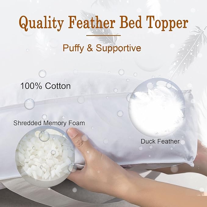 WhatsBedding 5 Inch Duck Feather Bed Mattress Topper King, 100% Cotton Extra Thick Mattress Pad, 2500gsm Overfilled Pillow Top, Hotel Collection